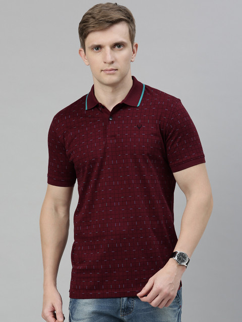 

Allen Solly Men Burgundy Checked Polo Collar T-shirt