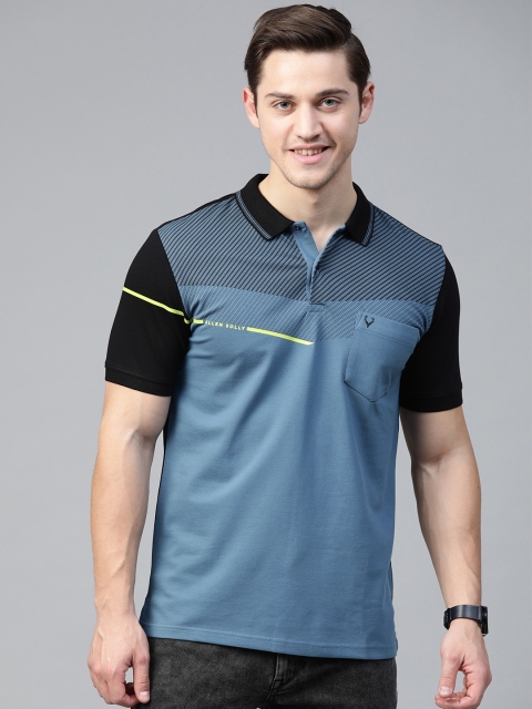 

Allen Solly Sport Men Blue & Black Striped Detail Polo Collar T-shirt
