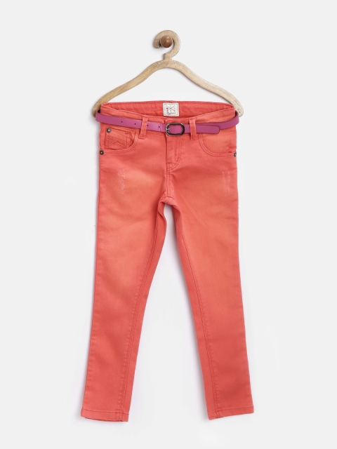 

GJ Unltd Jeans by Gini and Jony Girls Coral Orange Slim Stretchable Jeans