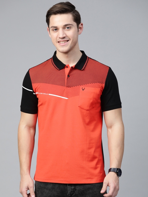 

Allen Solly Sport Men Orange & Black Striped Detail Polo Collar T-shirt