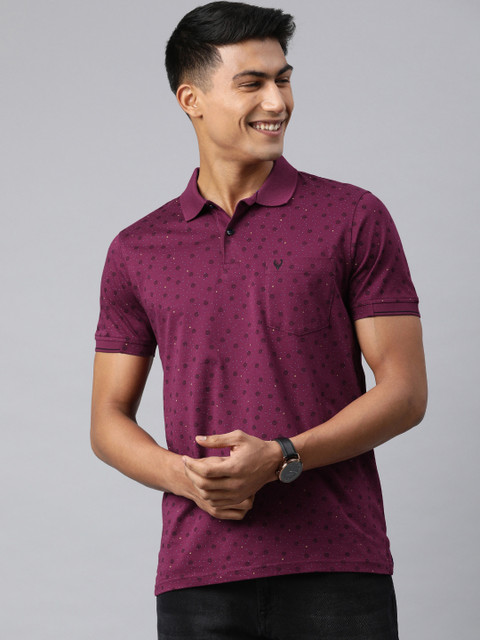

Allen Solly Sport Men Purple Printed Pure Cotton Polo Collar T-shirt