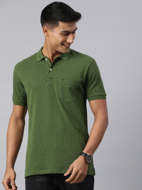 

Allen Solly Sport Men Olive Green Printed Pure Cotton Polo Collar T-shirt