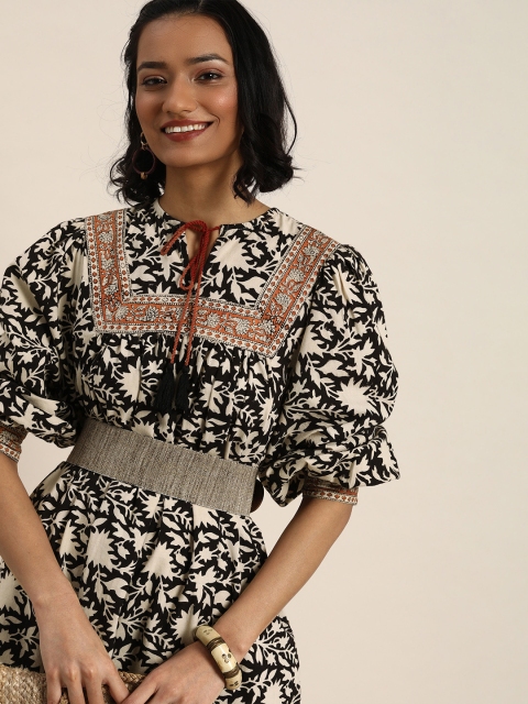 

Taavi Women Black & Maroon Bagru Hand Block Print Sustainable Dress with Pockets