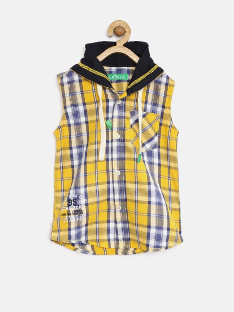 

Palm Tree by Gini & Jony Boys Yellow Slim Hooded Checked Shirt