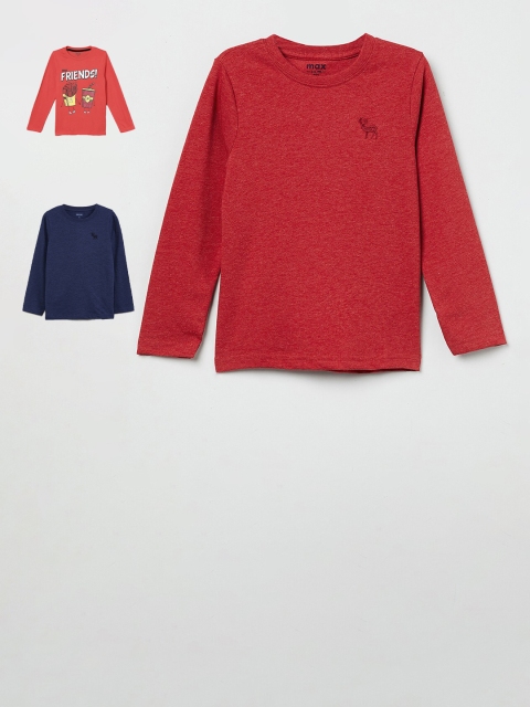 

max Boys Pack Of 3 Printed Round Neck Cotton T-shirt, Red