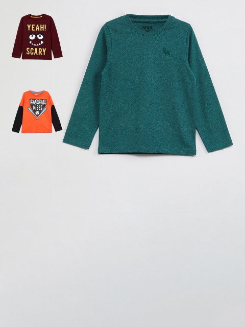

max Girls Green & Maroon Set of 3 Printed Tshirt
