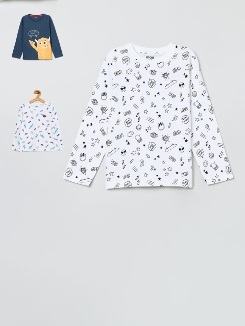 

max Boys Pack Of 3 Printed Round Neck Cotton T-shirt, White