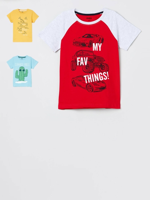 

max Boys Yellow & Red Set of 3 Printed Tshirt
