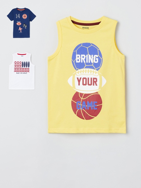 

max Boys Pack Of 3 Printed Round Neck T-shirts, Yellow