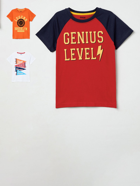 

max Boys Pack Of 3 Printed Round Neck Cotton T-shirt, Red
