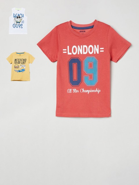 

max Boys Pack Of 3 Printed Round Neck T-Shirts, White