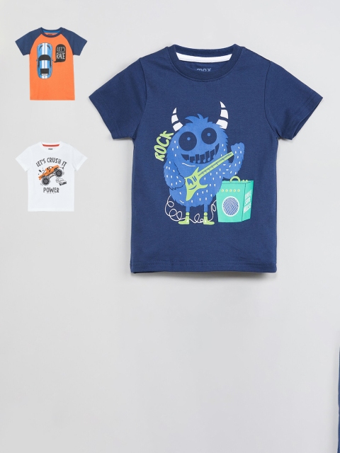

max Boys Pack Of 3 Printed Round Neck T-shirts, Navy blue