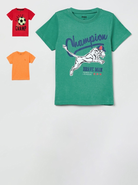 

max Boys Pack of 3 Pure Cotton T-shirts, Green