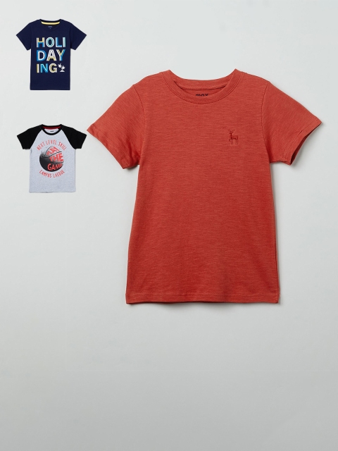 

max Boys Pack Of 3 Printed Round Neck Cotton T-shirt, Red