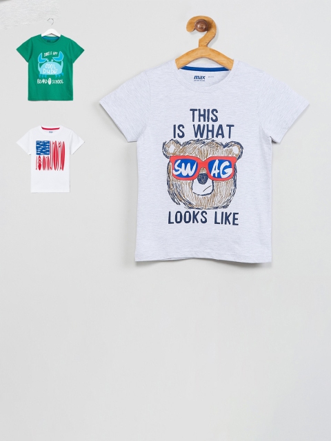 

max Boys Pack Of 3 Printed Round Neck T-shirts, Grey