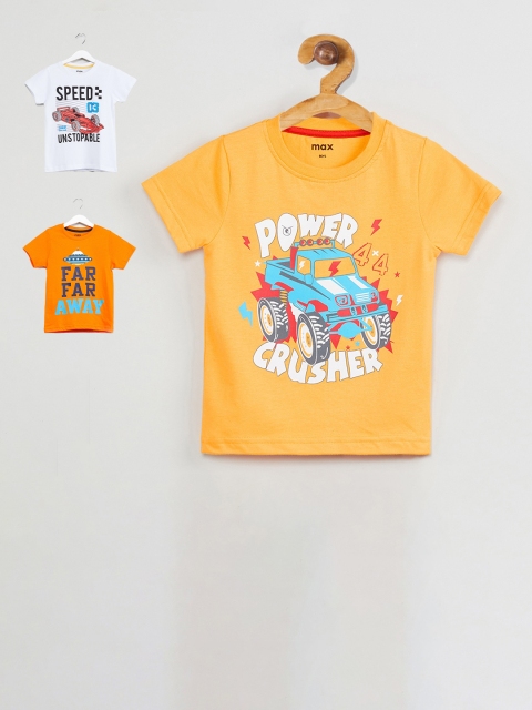 

max Boys Pack of 3 Pure Cotton T-shirts, Yellow