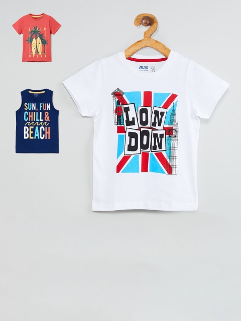 

max Boys Pack Of 3 Printed Round Neck T-shirts, White