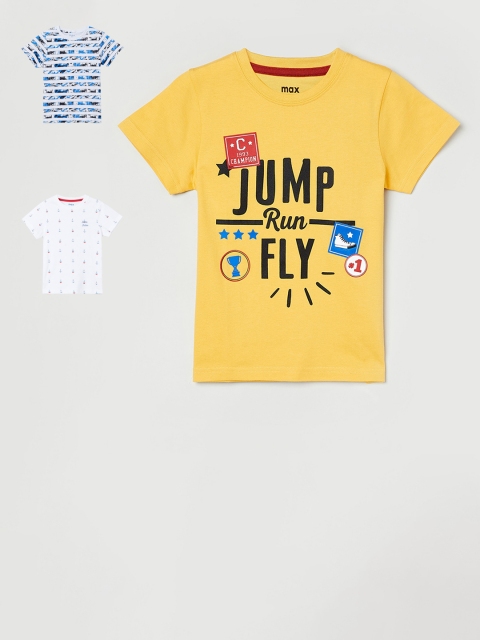 

max Boys Yellow & White Set of 3 Printed Tshirt