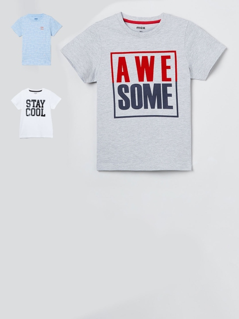 

max Boys Pack Of 3 Printed Round Neck T-shirts, Grey