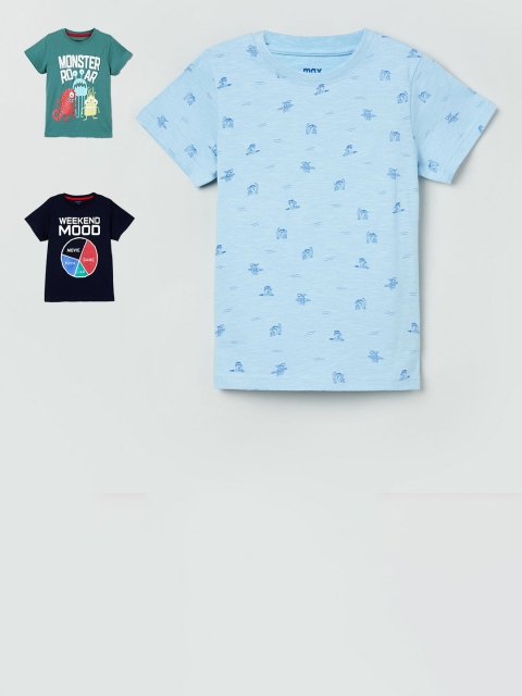 

max Boys Pack Of 3 Printed Round Neck T-shirts, Blue