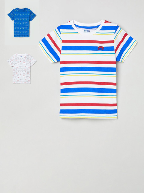 

max Boys Pack Of 3 Printed Round Neck Cotton T-shirt, Blue