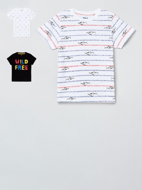 

max Boys Pack Of 3 Printed Round Neck T-Shirts, White