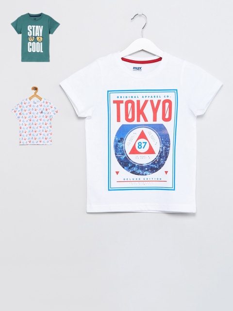

max Boys Pack Of 3 Printed Round Neck Cotton T-shirt, White
