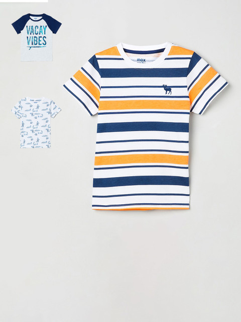 

max Girls Navy Blue & White Set of 3 Striped Tshirt