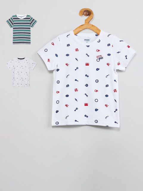 

max Boys Pack Of 3 Printed Round Neck T-shirts, White