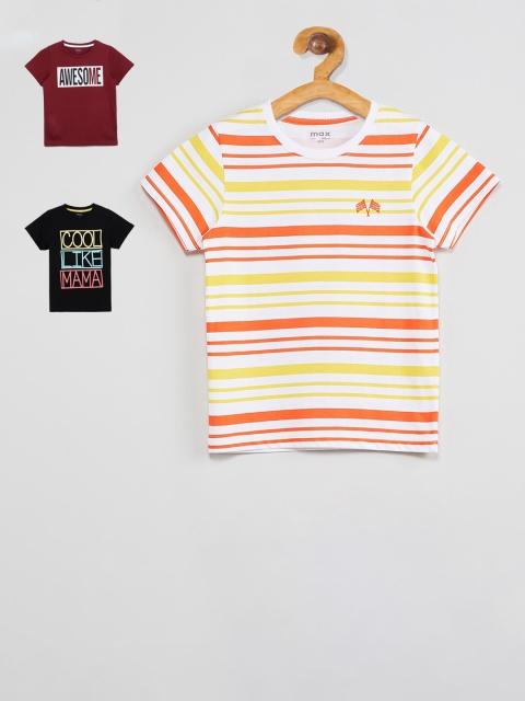

max Boys Pack Of 3 Striped Round Neck T-shirt, White