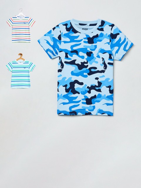 

max Boys Pack of 3 Pure Cotton T-shirts, Blue