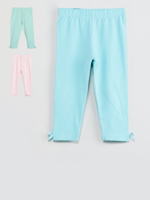 

max Girls Pack Of 3 Solid Leggings, Turquoise blue