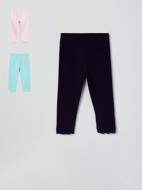 

max Girls Pack Of 3 Solid Leggings, Blue