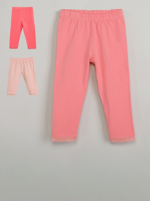 

max Girls Pack Of 3 Solid Leggings, Pink