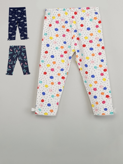 

max Girls Pack Of 3 White & Navy Blue Printed Leggings