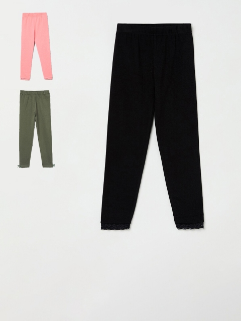 

max Girls Pack Of 3 Solid Leggings, Black