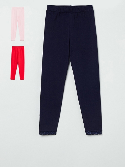 

max Girls Pack Of 3 Solid Leggings, Blue