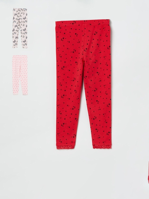 

max Girls Pack Of 3 Pink & Red Printed Leggings