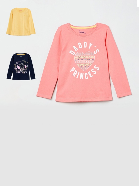 

max Girls Pack Of 3 Printed Round Neck T-shirts, Pink