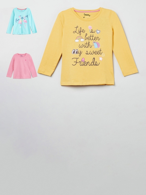 

max Girls Pack Of 3 Round Neck Tops, Yellow