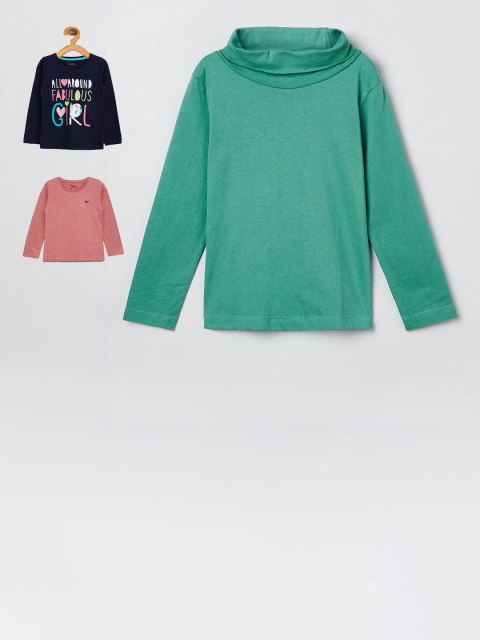 

max Girls Pack Of 3 Printed Round Neck Cotton Top & T-shirt, Green