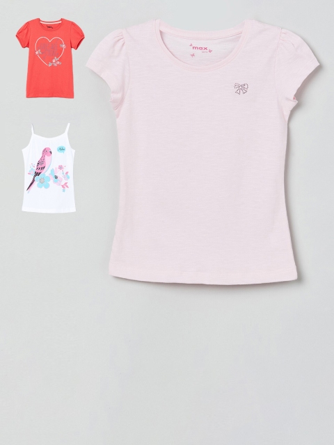 

max Girls Pack Of 3 Printed Round Neck T-shirts, Pink