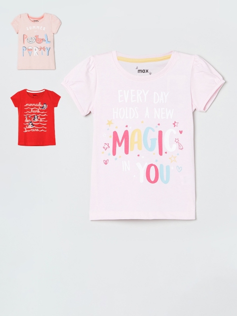 

max Girls Pack Of 3 Printed Round Neck T-shirt, Pink