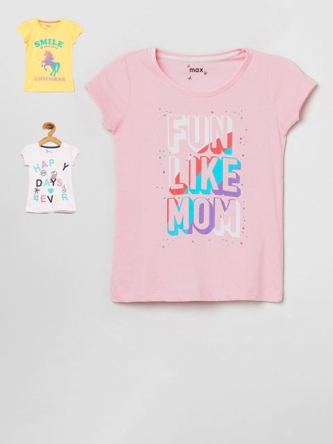 

max Girls Pack Of 3 Printed Round Neck T-shirts, Pink