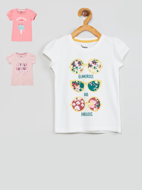 

max Girls Pink & White Set of 3 Printed Tshirt