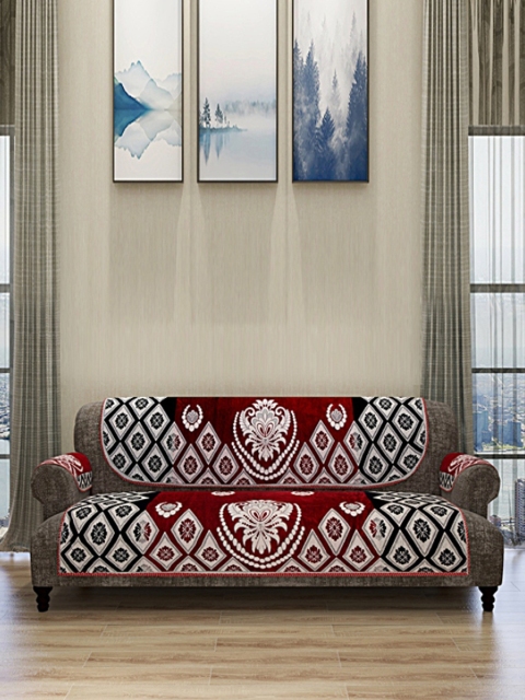 

ROMEE Set Of 12 Maroon & Cream-Colored Self Design 5-Seater Sofa Cover With 6 Arm Covers