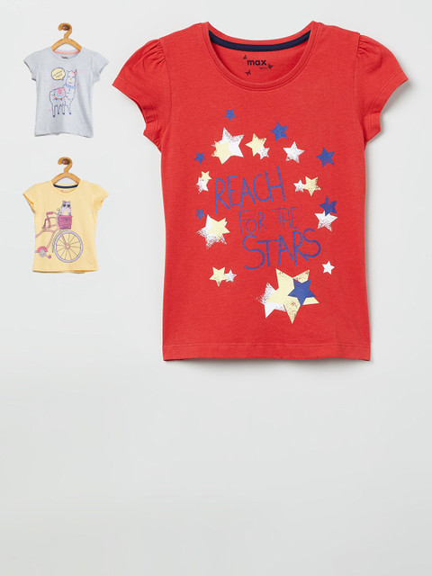 

max Girls Pack Of 3 Printed Tops, Red