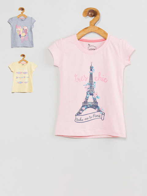 

max Girls Pack Of 3 Printed Round Neck T-shirts, Pink