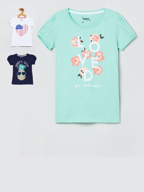 

max Girls Pack of 3 Pure Cotton T-shirts, Sea green
