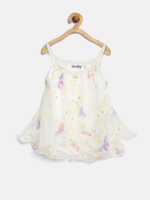 

Giny & Jony Girls Off-White Floral Print Silk Layered Top
